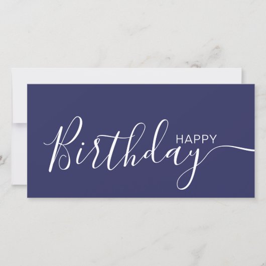 Happy Birthday Navy Blue White Modern Flat Card (Voorkant)