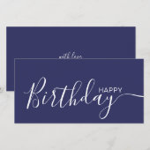 Happy Birthday Navy Blue White Modern Flat Card (Voorkant / Achterkant)