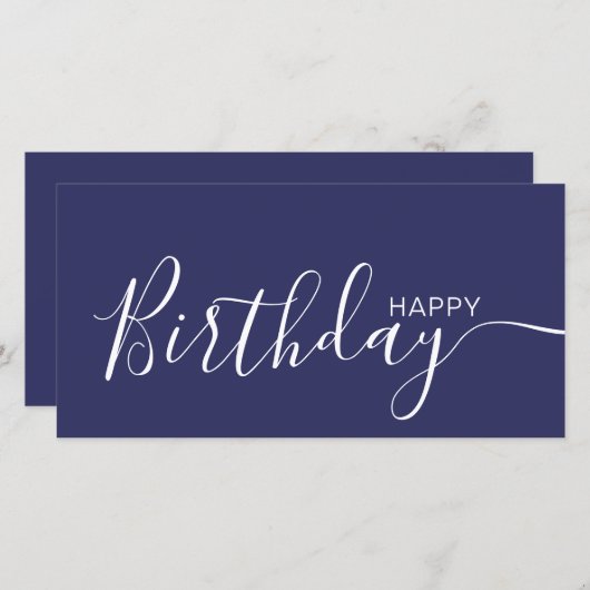 Happy Birthday Navy Blue White Modern Flat Card (Voorkant / Achterkant)