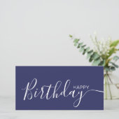 Happy Birthday Navy Blue White Modern Flat Card (Staand voorkant)