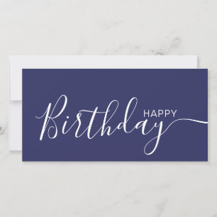 Happy Birthday Navy Blue White Modern Flat Card