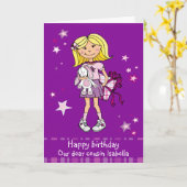 Happy Birthday neef blonde meisje paarse kaart (Gele Bloem)