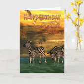 Happy Birthday neef Zebras in water Kaart (Gele Bloem)