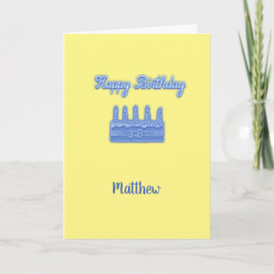 Happy Birthday Neon Blue Text met Cake Custom Kaart