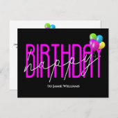 Happy Birthday Neon feestballonnen uitnodigen Uitnodiging Briefkaart (Voorkant / Achterkant)