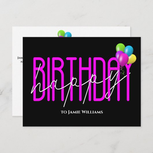 Happy Birthday Neon feestballonnen uitnodigen Uitnodiging Briefkaart (Voorkant / Achterkant)