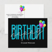 Happy Birthday Neon feestballonnen uitnodigen Uitnodiging Briefkaart (Voorkant / Achterkant)