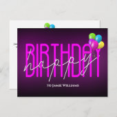 Happy Birthday Neon feestballonnen uitnodigen Uitnodiging Briefkaart (Voorkant / Achterkant)