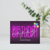 Happy Birthday Neon feestballonnen uitnodigen Uitnodiging Briefkaart (Staand voorkant)