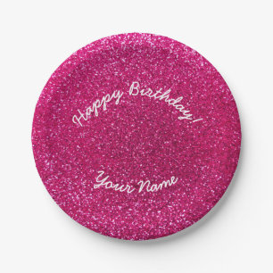 Happy Birthday neon hot roze glitter Papieren Bordje