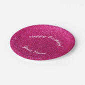 Happy Birthday neon hot roze glitter Papieren Bordje (Gekanteld)