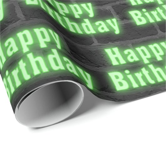 Happy Birthday Neon op Brick Cadeaupapier (Rol Hoek)