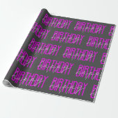 Happy Birthday Neon Pink op grijs Cadeaupapier (Uitgerold)