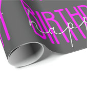 Happy Birthday Neon Pink op grijs Cadeaupapier (Rol Hoek)