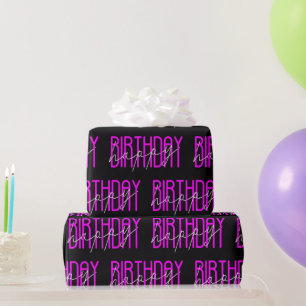 Happy Birthday Neon Pink op zwart Cadeaupapier