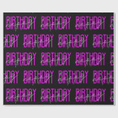Happy Birthday Neon Pink op zwart Cadeaupapier (Vlak)