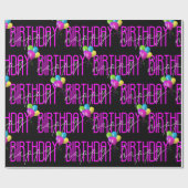Happy Birthday Neon roze met ballonnen Cadeaupapier (Vlak)