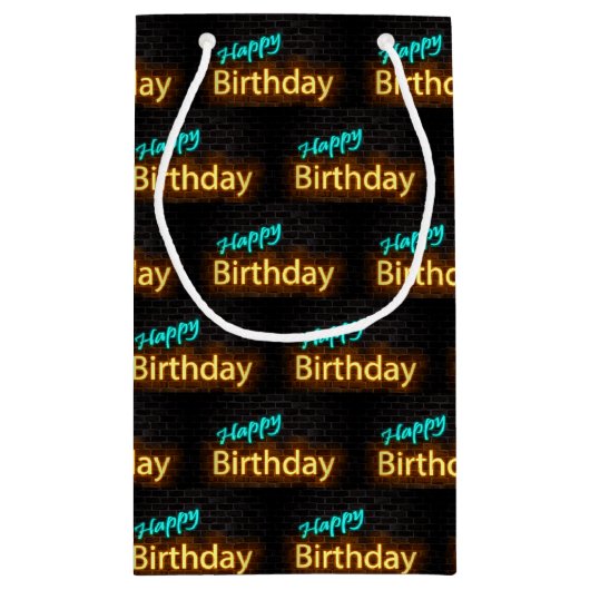 Happy Birthday neon-teken op baksteen Klein Cadeauzakje (Achterkant)
