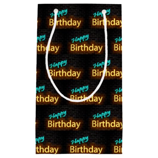 Happy Birthday neon-teken op baksteen Klein Cadeauzakje (Voorkant)