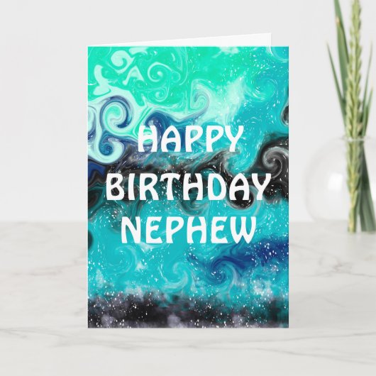 Happy Birthday Nephew | Blauw, Blauwgroen en zwart Kaart (Voorkant)