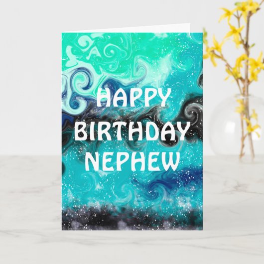 Happy Birthday Nephew | Blauw, Blauwgroen en zwart Kaart (Gele Bloem)