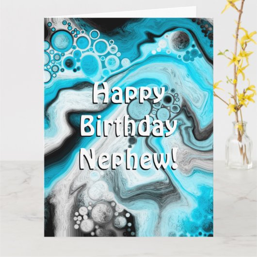Happy Birthday Nephew | Blauwe en witte bubbels Kaart (Gele Bloem)