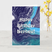 Happy Birthday Nephew | Blauwe en witte marmer Kaart (Gele Bloem)