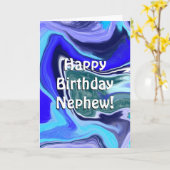 Happy Birthday Nephew | Blauwe en witte marmer Kaart (Gele Bloem)