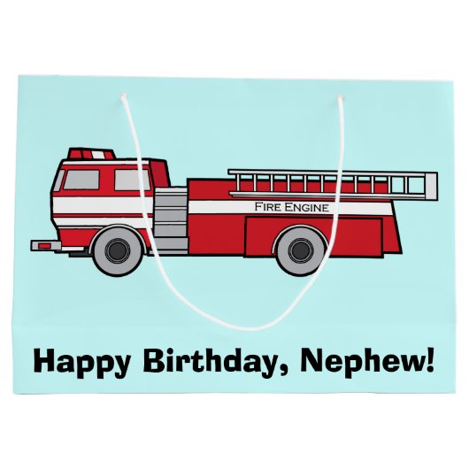 Happy Birthday Nephew met Fire Engine Groot Cadeauzakje (Achterkant)