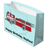 Happy Birthday Nephew met Fire Engine Groot Cadeauzakje (Achterkant Gekanteld)