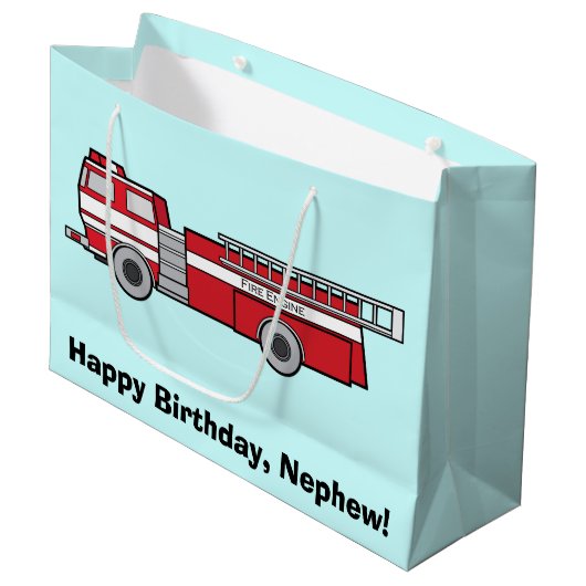 Happy Birthday Nephew met Fire Engine Groot Cadeauzakje (Voorkant Gekanteld)