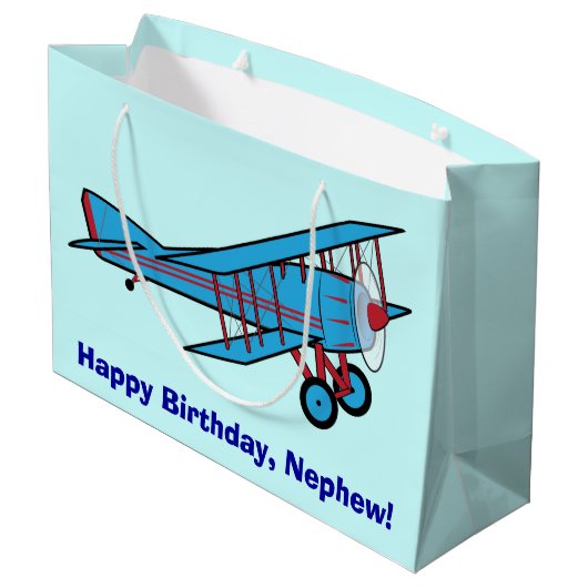 Happy Birthday Nephew met vliegtuig Groot Cadeauzakje (Achterkant Gekanteld)