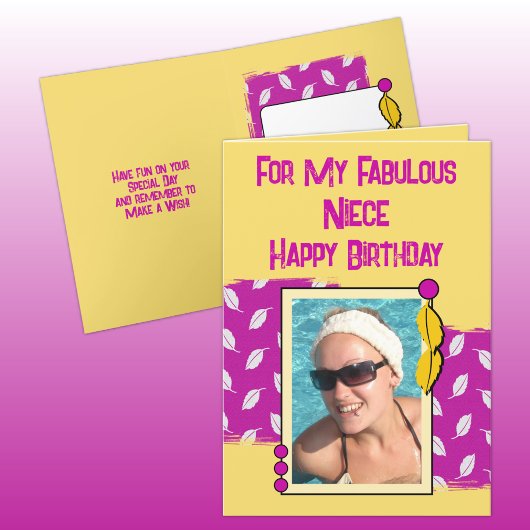 Happy Birthday niece foto roze geel Kaart