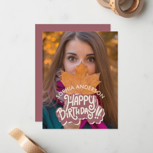 Happy Birthday  Notitiekaartje (Voorkant / Achterkant in situ)