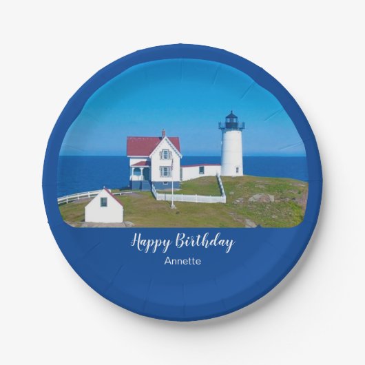 Happy Birthday Nubble Lighthouse Papieren Bordje (Voorkant)