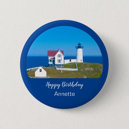 Happy Birthday Nubble Lighthouse Ronde Button 5,7 Cm (Voorkant)