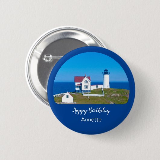 Happy Birthday Nubble Lighthouse Ronde Button 5,7 Cm (Voorkant /achterkant)