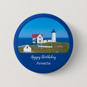 Happy Birthday Nubble Lighthouse Ronde Button 5,7 Cm