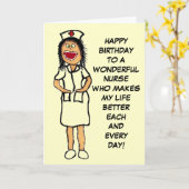 Happy Birthday Nurse Cartoon Kaart (Gele Bloem)