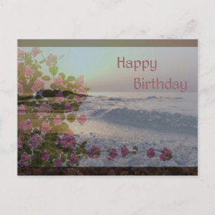 Happy Birthday - Ocean & Bougainvillea bloemen Briefkaart