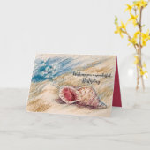 Happy Birthday Ocean Triton Trumpet Snail Shell  Kaart (Gele Bloem)