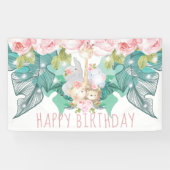 Happy Birthday Oerwoud Animals Girl Birthday Spandoek (Horizontaal)
