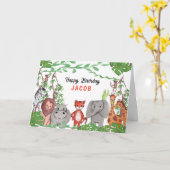 Happy Birthday Oerwoud Animals Kaart (Gele Bloem)