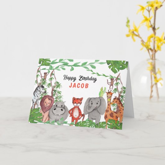 Happy Birthday Oerwoud Animals Kaart (Gele Bloem)