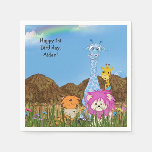 Happy Birthday oerwoud met hutten Servetten (Voorkant)