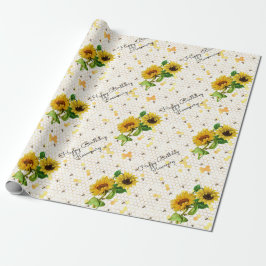 Happy Birthday of Retirement Sunflower Voeg naam W Cadeaupapier