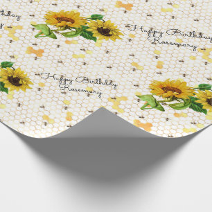 Happy Birthday of Retirement Sunflower Voeg naam W Cadeaupapier