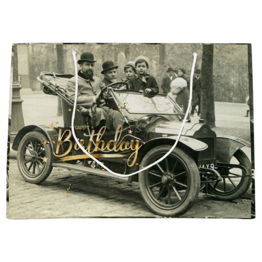Happy Birthday Old Car en People Groot Cadeauzakje (Voorkant)