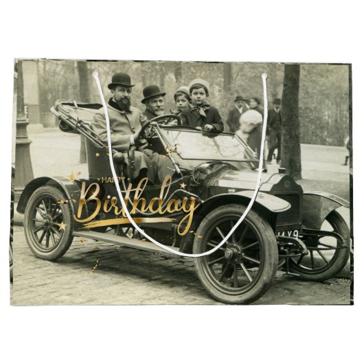 Happy Birthday Old Car en People Groot Cadeauzakje (Achterkant)