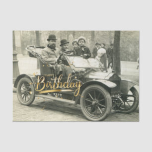 Happy Birthday  Old Car en People Tissuepapier